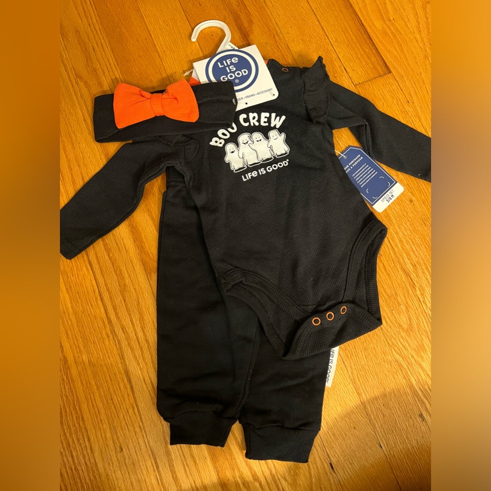 Baby girl boo crew life is good outfit with bow Halloween